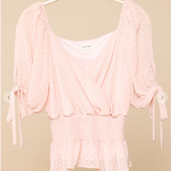Peach Love California Tops - Pink dotted blouse